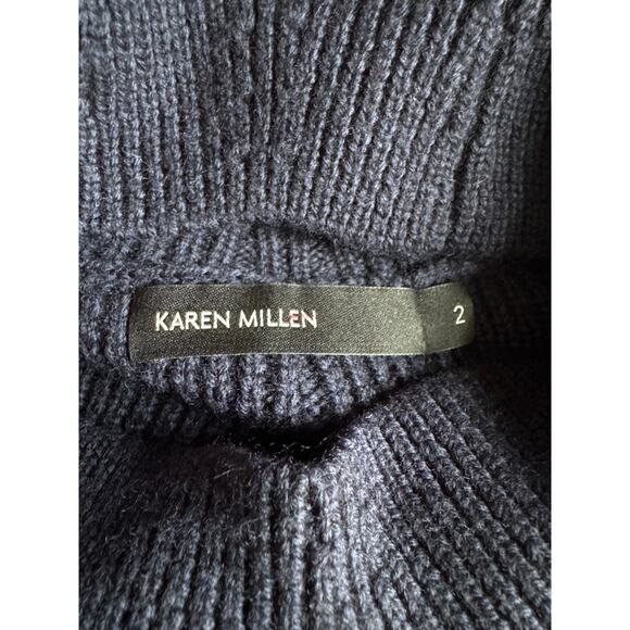 Karen Millen Mock Neck Wool Blend Sweater navy gray sleeves small - Picture 13 of 13
